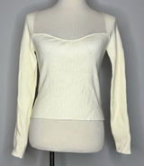 5/$25💜 SHEIN- White Ribbed MOD Sweetheart Neck Crop Tube Long Sleeves Sweater Photo 0