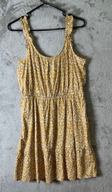 Banana Republic‎ Yellow Abstract Print Ruffle Strap Dress Smocked Waist Med New Photo 0