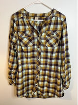 Duluth Trading Co Top W Med Yellow Flannel Plaid Tunic Button Front Fall Autumn Photo 0