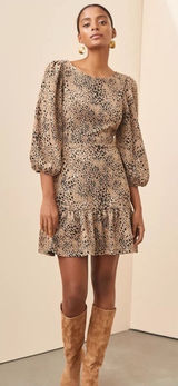 Anthropologie Maeve Animal Print Knit Cut-Out Mini Dress Leopard Tiered Size 14‎ Photo 0