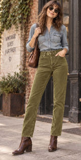 JAG Olive Green Corduroy Pants Women Straight Leg Stretch Y2K Western Glove Work Photo 0