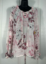 American Rag Long Sleeve Pink Floral Sheer Top Size XL EUC Photo 0