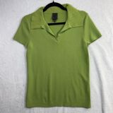 Due Per Due M Knit Polo Top Lime Green Stretch‎ Preppy Spring Sporty Pastel 90s Photo 0