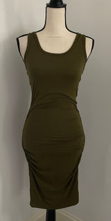 Venus Green Racerback‎ Dress XS Ruched Side Sleeveless Midi Minimalist Bodycon Coverup Photo 0