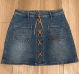 Vintage New York & Company Blue Denim Lace-Up Front Mini Skirt Photo 0