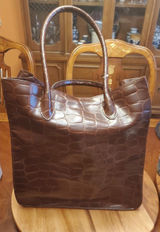 Ralph Lauren Signature Safari Embossed Tote Bag Brown Faux Leather LRG Photo 0