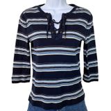 Vintage LRL Lauren Jeans Co Ralph Lauren Striped Lace Up 3/4 Sleeve Top Women S‎ Photo 0