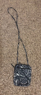Vera Bradley Hipster Crossbody Purse Paisley Noir Print Black and White Cotton Photo 0