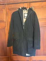 Abercrombie & Fitch Black Hooded Puffer Parka Faux-Fur Trim Sherpa Lined size M Photo 0