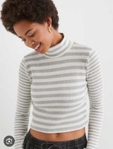 Aerie Blizzard Gray & White Waffle Mockneck Long Sleeve T Shirt Size‎ XS Photo 0