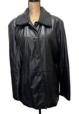 American Vintage Vintage 90s Middlebrook Park Leather Jacket Sherpa Collar Black Edgy Size‎ Large Photo 0