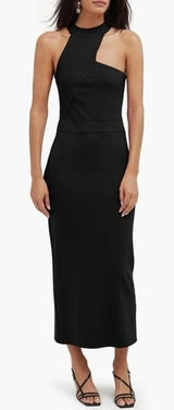 Marcella Sonata‎ Ponte Knit Midi Cocktail Dress Small Black Asymmetric Cutout Photo 0