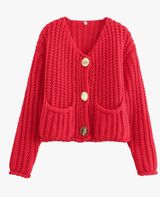Red Chunky Cardigan Size L Photo 0