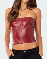 Edikted Moss Faux Leather Lace Up Corset Burgundry NEW Medium Photo 0