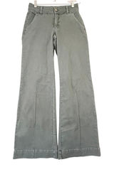 Olive Green‎ Wide Leg High Rise Pants with Stitch Detail Utility Trousers Photo 0
