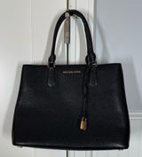 Michael Kors Adele Black Pebbled Safiano Leather Satchel Handbag Purse Photo 0