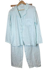 Miss Elaine Pajama Set Womens Medium Light Green Floral Jacquard‎ Classic Satin Photo 0