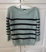 J.Crew Womens Mint Green Navy Blue Striped Cotton Chunky Knit Sweater Size Small Photo 0