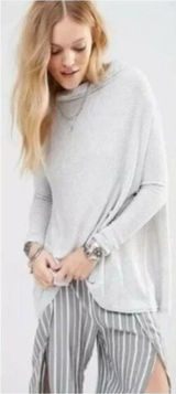 We The Free People Sweater M Medium Love Split Tunic Blue Ribbed OB519393 Gray Photo 0