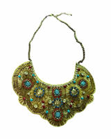 Boho Statement Necklace with Turquoise & Red Accents Gold Photo 0