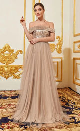 Faeriesty Sequin Bodice Tulle Prom Dress‎ Off Shoulder Formal Gown Evening Party Photo 0