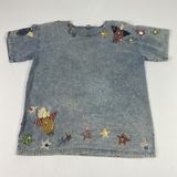 Vintage Angel Stars Denim Shirt Womens Large Blue‎ Applique Buttons 90s Photo 0