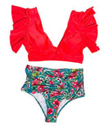 Sporlike ruffle red Coral tropical high waist Bikini L mermaid‎ Photo 0