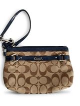 Coach Brown Signature Canvas Wristlet with Navy Trim Photo 0