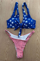 B45 New Women AMI Sexy 2Pc Patriotic American Flag🇺🇸Bikini Cheeky Medium/Large Photo 0