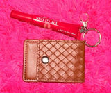 Free People Brown Woven Key Card Holder with Red Lip Gloss Charm Photo 0