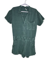 YFB Young Fabulous & Broke Green Linen Blend Frayed‎ Hem Short Sleeve Romper L Photo 0