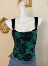 Free People Camisole Size XS Green Black Floral Print Tank Top Photo 0