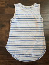 Athleta Blue Striped Linen Blend Asana Muscle Tee Tank Top Photo 0