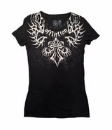 Affliction Black Graphic Skull Cross Tee Size Medium Fitted Y2K Photo 0