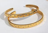 Boutique NEW Heavy 18k Gold Simulated Diamond Stars Bangle Cuff Bracelet‎ Sz Adjustable Photo 0