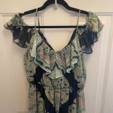 Lily Rose Teal Navy Paisley Cold Shoulder Maxi‎ Dress Ruffle V-Neck Boho Medium Photo 0