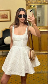 Showpo. NEW Stephane Mini‎ Dress Corset Scoop Neck Fit and Flare Dress in Ivory Photo 0