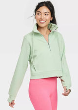 All in Motion Green Cropped Half Zip Pullover Sweatshirt Drawstring Size S Photo 0