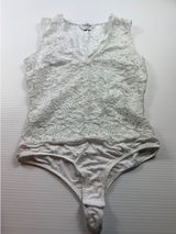 Bebe Womens White Floral Lace Sleeveless V-Neck Thong Bodysuit XS Photo 0