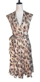 Jones New York Collection Silk Blend Wrap Dress Abstract‎ Print Taupe Plum Sz 8 Photo 0