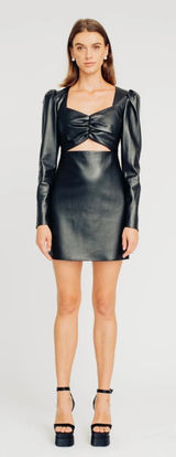 Torn by Ronny Kobo Gemma‎ Vegan Leather Cutout Mini Dress M black chic sleek Photo 0