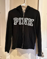 PINK Victoria's Secret Black Full-Zip Hoodie with White Logo Size Small 0448 Photo 0