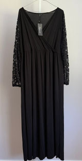 Zattcas Women's XXXL Black Maxi‎ Dress Long Lace Sleeve V Neck Photo 0