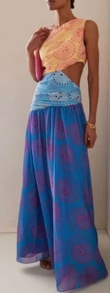 NWOT Staud Ashlyn one shoulder Maxi Dress Blue Size 16 Photo 0