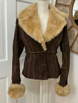 Y2K Wilsons Penny Lane Suede Leather Jacket M Chocolate Brown Afghan Western VTG Photo 0