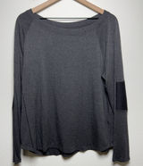 Beyond Yoga Women Modal Pullover Top XL Gray Moto Ribbed Elbow Raglan‎ Sleeve Photo 0