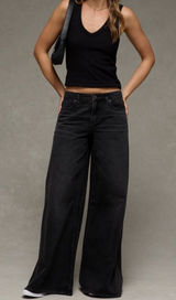 American Eagle Baggy A-Line Fit Jean Size 6 Black Loose Fit Flare Wide Leg Photo 0