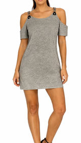 Michael Kors Dress Womens Size XL Gray Mini Stretch Chain Strap Lined Cold Shldr Photo 0