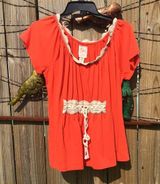 Orange Short Sleeve Top with lace Detail Photo 0