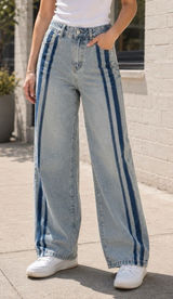NEW Edikted Side Stripe Low Rise Wide Leg Washed Jeans Capsule Skater Grunge‎ S Photo 0